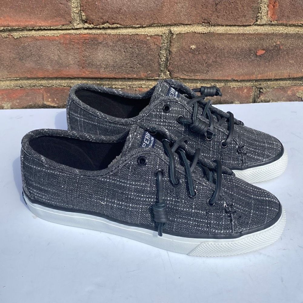 Sperry Seacoast Grey/Black Sparkle Slip On Top sider Boat Sneaker Size 5 NEW
